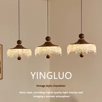 Lustre LED suspendu d'occasion en fer forgé, style goutte d'eau, rétro, couleur noyer, pour restaurant, lampe de couloir, style français, petite taille