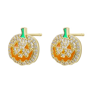 Pendientes de cara de fantasma de calabaza de Venta caliente con incrustaciones de cobre y circón chapados en oro, pendientes divertidos y divertidos de telaraña de Halloween - Product Image 6