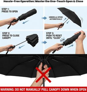 <span class=keywords><strong>Parapluie</strong></span> de voyage compact coupe-vent à ouverture/fermeture automatique, pliable, protection UPF50+, imperméable, baleines en fibre de verre, poignée en ABS - Product Image 6