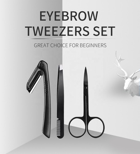 Professionnel 3 pièces outils de maquillage en acier inoxydable ciseaux à sourcils rasoir pince à épiler à pointe inclinée avec ensemble de peignes - Product Image 2