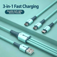 Este cable de carga 3 en 1 es compatible con teléfonos inteligentes Android, iPhone y tipo C. Hecho de material de silicona líquida