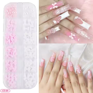 Adornos de <span class=keywords><strong>uñas</strong></span> con lazo de plástico de 12 rejillas decorados con lazos de princesa rosa, adornos de <span class=keywords><strong>uñas</strong></span> DIY, decoración de <span class=keywords><strong>uñas</strong></span> 3D colorida - Product Image 3
