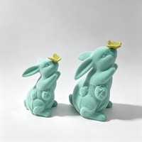 Frühlings-Oster-Hasenfiguren-Set mit Samt-Textur, Paar von Beflockten Hasen, Deko für Wohnzimmer und Schreibtisch