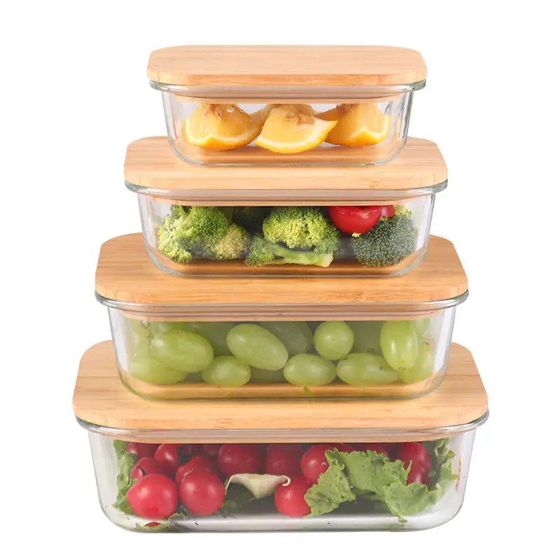 Kitchen Eco-Friendly Airtight Meal Prep Borosilicate Glass Food Storage Containers Lunch Box with Bamboo Lid