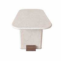 Table à manger moderne en pierre, base en placage de noyer, coins sculptés arrondis, plateau en marbre semi-translucide, vente en gros d'usine, sur mesure