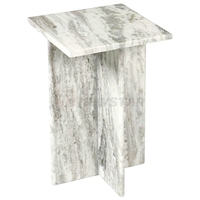 Table d'appoint moderne en marbre avec plateau carré en faux marbre et structure en métal doré, petite taille pour salon et chambre