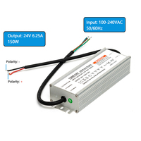 Alimentation LED étanche 110-240VAC vers DC 24V 6.25A IP67, adaptateur secteur 12V 12.5A 150W, driver LED