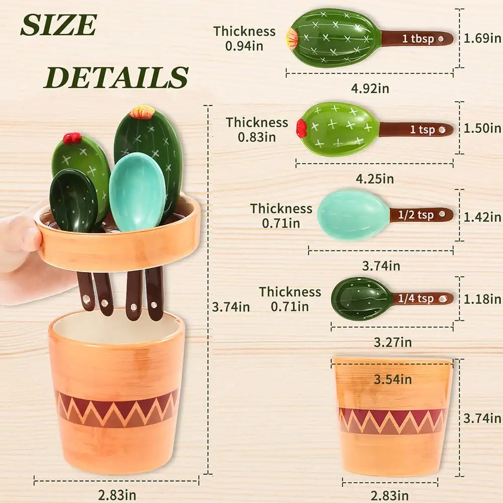 1 set di pratici cucchiai dosatori in ceramica a forma di cactus per la