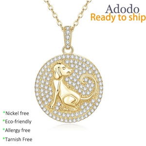 Collier Pendentif Exquis en Cuivre Plaqué Or 14 carats avec Zircon et Motif Chien pour Femme - Product Image 1