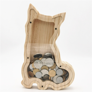 Hucha de madera de pino macizo tallada y grabada en 3D con forma de gato, decoración de mesa para niños, cumpleaños y educación financiera - Product Image 1