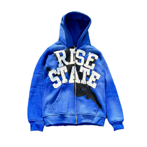 Sudadera con capucha y cremallera Rise State para hombre, azul, corte regular, estilo urbano, diseño con apliques, logo frontal, forro polar de poliéster, anti-bolitas - Product Image 1