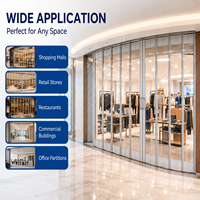 Porte pliante moderne en polycarbonate transparent avec cadre en alliage d'aluminium, porte accordéon manuelle transparente comme du cristal pour devanture de magasin de détail