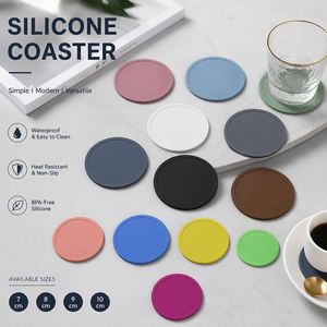 Wholesale Round Non-Slip Heat Insulation Cup <b>Mat</b> for Restaurant Hotel Promo Business Gift Custom Logo Silicone Coaster for Drink - Product Image 2