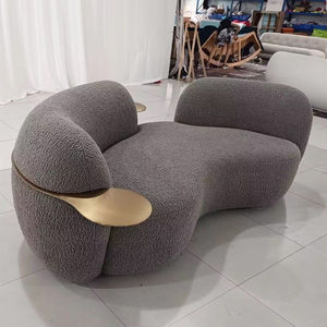 Divano Modulare Curvo in Velluto di Agnello per Soggiorno, Stile Wabi Sabi, Colore Crema, per Negozi di Abbigliamento e Aree di Ricevimento, Design di Tendenza - Product Image 2