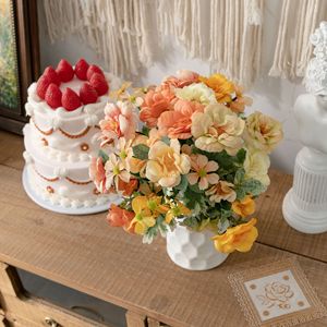 Bouquet de fleurs artificielles CallaFloral Orange Rouge Champagne Fait main Décoration de mariage - Product Image 1