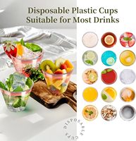 Lot de 200 gobelets jetables en plastique transparent et à bordure or rose de 9 oz, verres à cocktail pour vin, pour fêtes et mariages