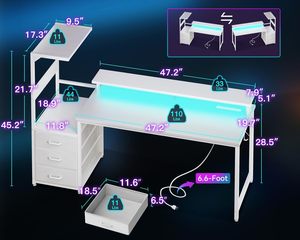 Bureau de jeu personnalisé de haute qualité pour <span class=keywords><strong>ordinateur</strong></span> de bureau à domicile Table de jeu blanche moderne avec tiroirs/<span class=keywords><strong>support</strong></span> de moniteur/<span class=keywords><strong>support</strong></span> de CPU - Product Image 3