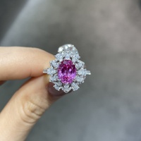 Bague de fiançailles, de mariage ou d'anniversaire romantique en argent 925 plaqué rhodium, sertie d'un saphir rose de laboratoire de forme ovale, motif floral, 7*9mm