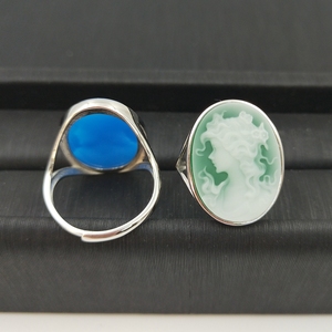 Dames élégantes bijoux Vintage 925 bagues en argent Sterling vert bleu <span class=keywords><strong>noir</strong></span> naturel Agate ovale <span class=keywords><strong>camée</strong></span> réglable mode anneaux nouveau - Product Image 4