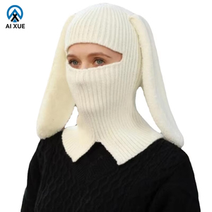 Bonnet tricoté unisexe 2026 avec logo brodé et écharpe à capuche chaude pour le sport – Modèle lapin pour <span class=keywords><strong>femme</strong></span> - Product Image 1