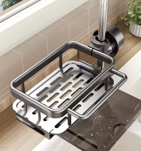 Support de robinet en acier au carbone peu encombrant sans perceuse organisateur d'évier de cuisine pour le stockage de brosse à savon éponge - Product Image 4