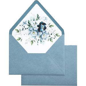 Euro Flap Dusty Blue Flower Liner Enveloppes 5x7 Pouces 50pcs avec des autocollants dorés pour les invitations de mariage Cartes Photos Cartes postales - Product Image 3
