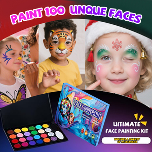 Kit Completo di Colori per Viso e Corpo in Confezione Convenienza |   26 colori (opachi/glitterati) |   Con stencil e pennelli |   Certificato CE per la Vendita all'Ingrosso - Product Image 6