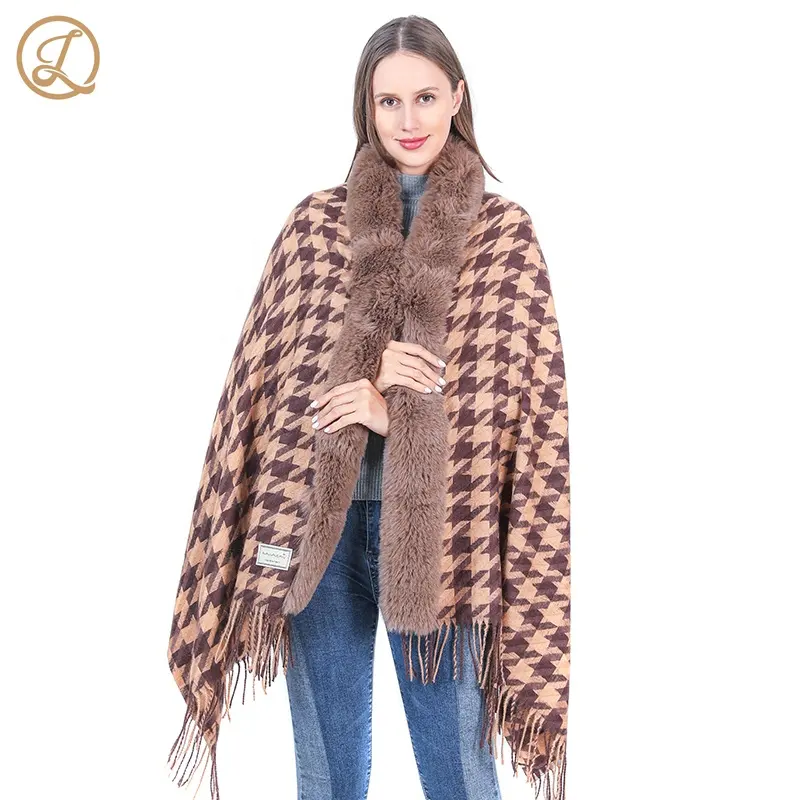 Herbst und Winter neue Gitter Schal Schals Frauen warme Kaninchen Haar Kragen Schals Außenhandel Spot Amazon Hot Selling