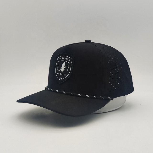 Golf Hat Laser Cut Perforated Gorras Rope Baseball Cap Quick Dry New Fashion Custom Patch Logo 5 Panel Waterproof Polyester