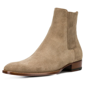 Eleganti stivali in pelle scamosciata <span class=keywords><strong>marrone</strong></span> autunno inverno stivali da <span class=keywords><strong>uomo</strong></span> in vera pelle formale Slip on Logo personalizzato - Product Image 2