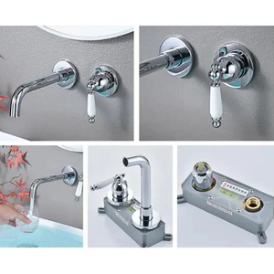 Rubinetto Moderno Ecologico a Parete per Lavabo, Finitura Cromata, Monocomando, 2 Fori, Accessorio per Bagno - Product Image 5