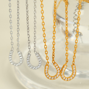 Collar con Forma de Herradura en U para Mujer, Acero de Titanio, Colgante con Diamantes, Cadena para Clavícula, Uso Diario, Plateado/Dorado - Product Image 1