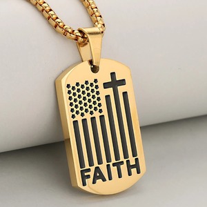 Collier pendentif croix drapeau américain Faith pour homme en acier inoxydable, chaîne maille gourmette, bijou religieux patriotique chrétien, cadeau - Product Image 5