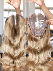 Cheveux humains blonds naturels 8*8 Full Lace Toppers 100% cheveux humains vierges bruts blonds Highlight Wavy Mini perruques pour femmes blanches - Product Image 6