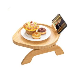 Bandeja de bambú para brazo de sofá, mesa de sofá de madera con forma personalizada y soporte giratorio para teléfono, mesa de desayuno plegable - Product Image 1