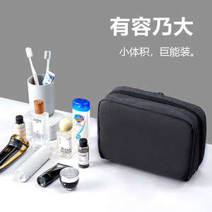 กระเป๋าใส่อุปกรณ์อาบน้ำสำหรับเดินทาง สีดำ ทรงสี่เหลี่ยมผืนผ้า แบบมีตะขอ ทนทาน ความจุขนาดใหญ่ แยกส่วนเปียกและแห้ง สำหรับการเดินทาง - Product Image 3