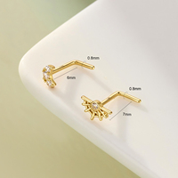 Anting Hidung Emas Asli 14K Toposh dengan Desain Bulan Sabit Lengkung dan Zirkonia Kubik CZ Motif Jaring Laba-laba untuk Tindik Hidung