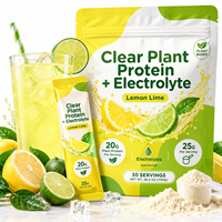 Poudre d'isolat de protéines végétales transparente 20G avec électrolytes, saveur citron-lime, en sachet, pour marque privée OEM/OBM