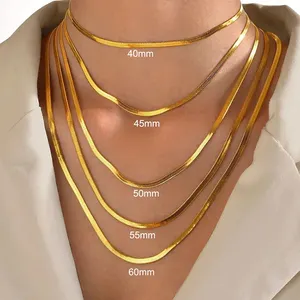 Damen Herren flaches Silber 18K Gold Edelstahl Schlangenkette Herringbone-Halsband