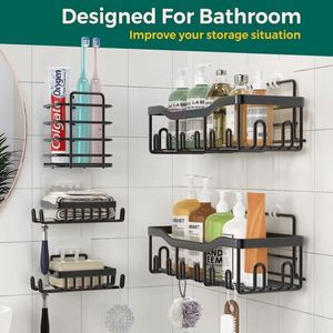 No Drilling Organizer Shelves Bathtub Tray Large Capacity Bathroom Organizer and <b>Storage</b> Set - Product Image 3