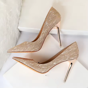 Chaussures pour femmes, sandales à talons en satin scintillant avec strass, talons hauts sexy, bout pointu, chaussures de soirée, chaussures de mariage - Product Image 3