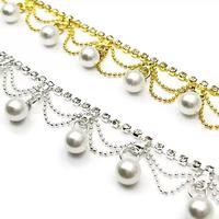 Accessoires de mariage de 2 cm de largeur pour la décoration de chapeaux, chaussures, vêtements, matériaux de couture, dentelle perlée, chaîne de strass