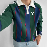Camiseta Polo Personalizada de Manga Larga a Rayas para Hombre, Jersey de Rugby Retro, Sudadera de Algodón Grueso, Ropa Urbana