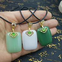Collier Pendentif Wushipai en Imitation Jade PFT avec Fermoir de Sécurité, Chaîne Longue pour Pull en Jade de Hotan