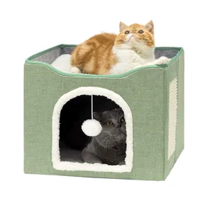 2-in-1 고양이 침대 접이식 고양이 개 부드러운 소파 동굴 침대 따뜻한 텐트 동굴 이동식 빨 쿠션 베개 극세사 침대 하우스