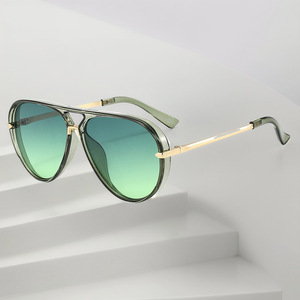 Nouvelles Lunettes de Soleil Pilote à Double Pont Vert Fluorescent, Monture Large Polyvalente et Tendance, Protection UV400, Légères - Product Image 1
