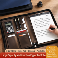 Portafolio de Cuero A4 Personalizado con Cierre, Calculadora, Portapapeles, Bolsillo para Teléfono, Dos Portaplumas y Logotipo para Ejecutivos
