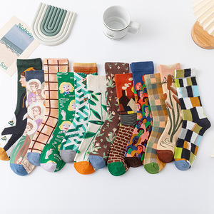 <span class=keywords><strong>Chaussettes</strong></span> mi-mollet abstraites pour femme, style rétro français, tendance Instagram, automne-hiver, motif peinture à l'huile - Product Image 3