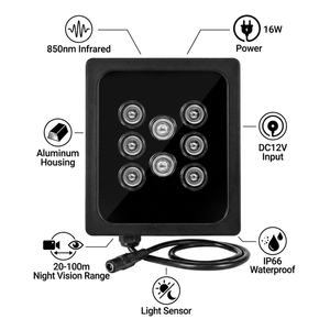 ไฟอินฟราเรดเซ็นเซอร์แสง 850 นาโนเมตร กันน้ำ IP66 สำหรับกล้องวงจรปิดมองกลางคืน - Product Image 4