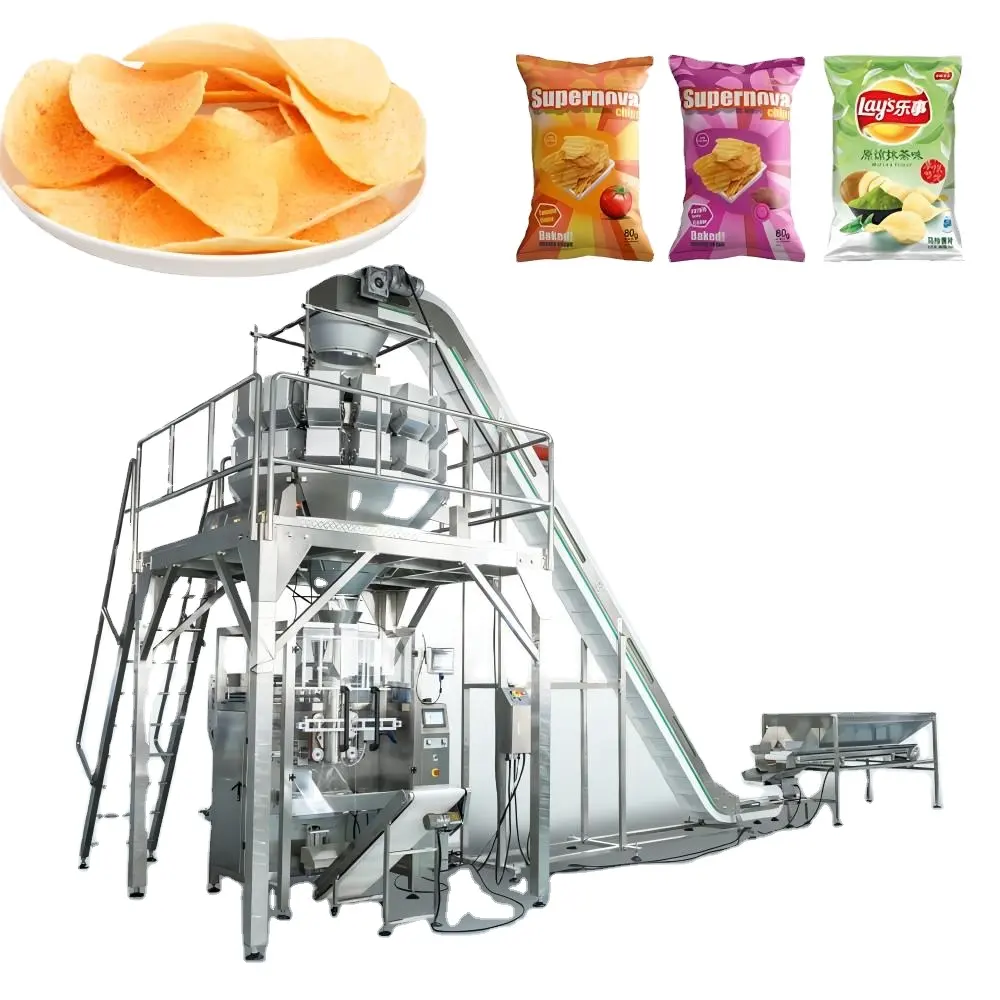 Voll automatische Mehrkopf-Wiege-Kartoffel chips Verpackung Trocken früchte Rote Datteln Cashew-Erdnuss-Nüsse Snack-Füll verpackungs maschine